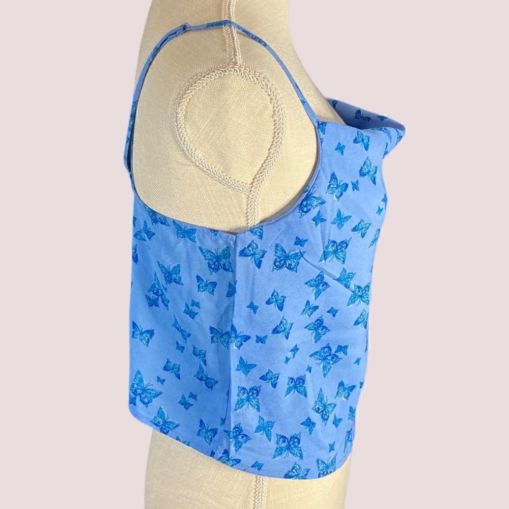 Y2K Blue Butterly Drape Front Cropped Cami - Picture 2 of 8